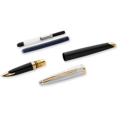 Waterman Fountain Pen Carène Fine Nib Gloss Black & Silver Plated with 23k Gold Clip S0699920
