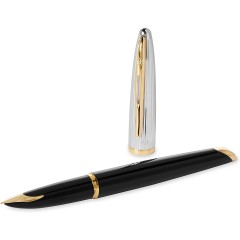 Waterman Fountain Pen Carène Fine Nib Gloss Black & Silver Plated with 23k Gold Clip S0699920