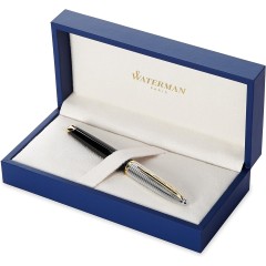 Waterman Fountain Pen Carène Fine Nib Gloss Black & Silver Plated with 23k Gold Clip S0699920